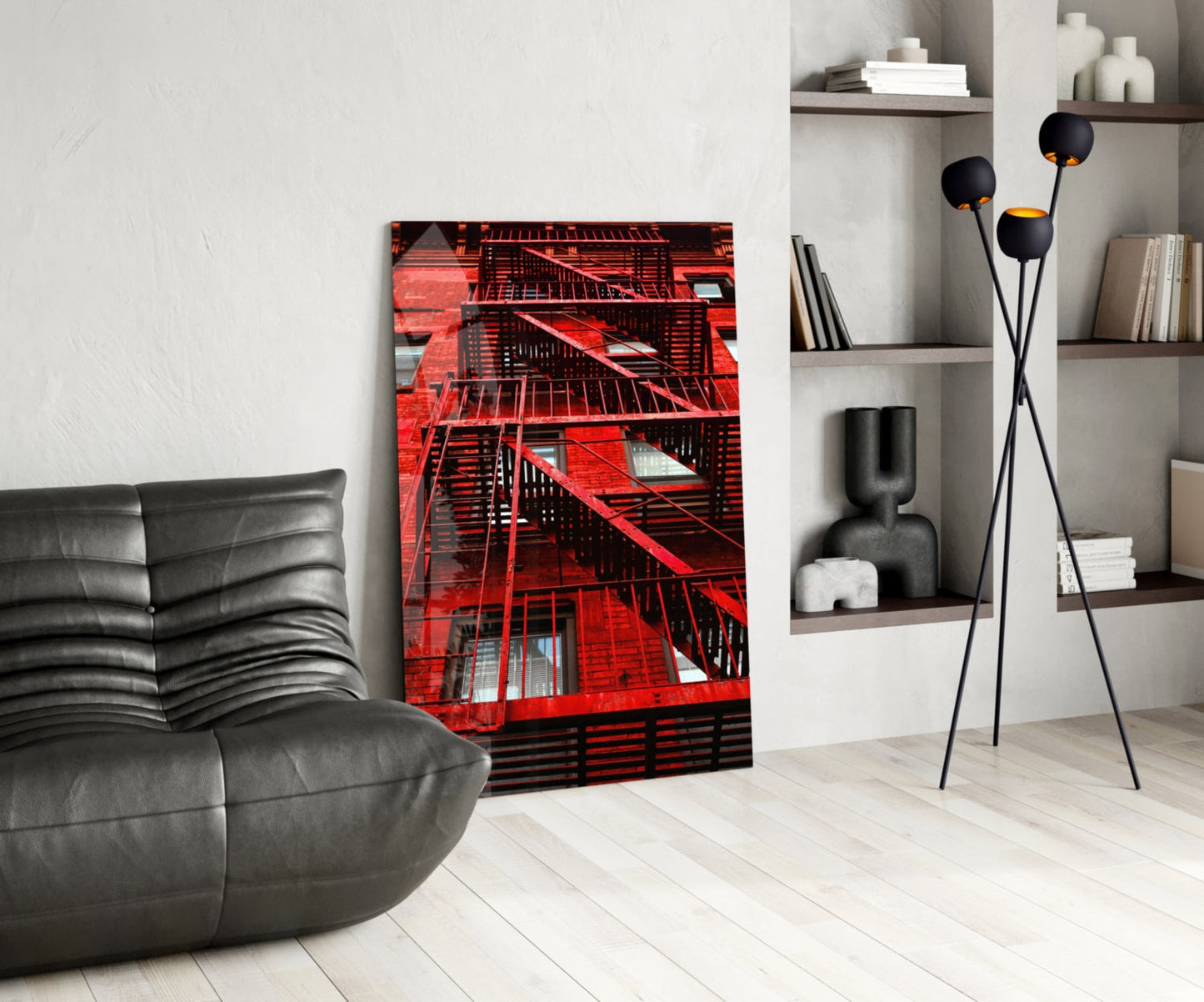 Red Stairs NYC Glass Wall Art