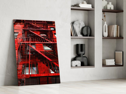Red Stairs NYC Glass Wall Art