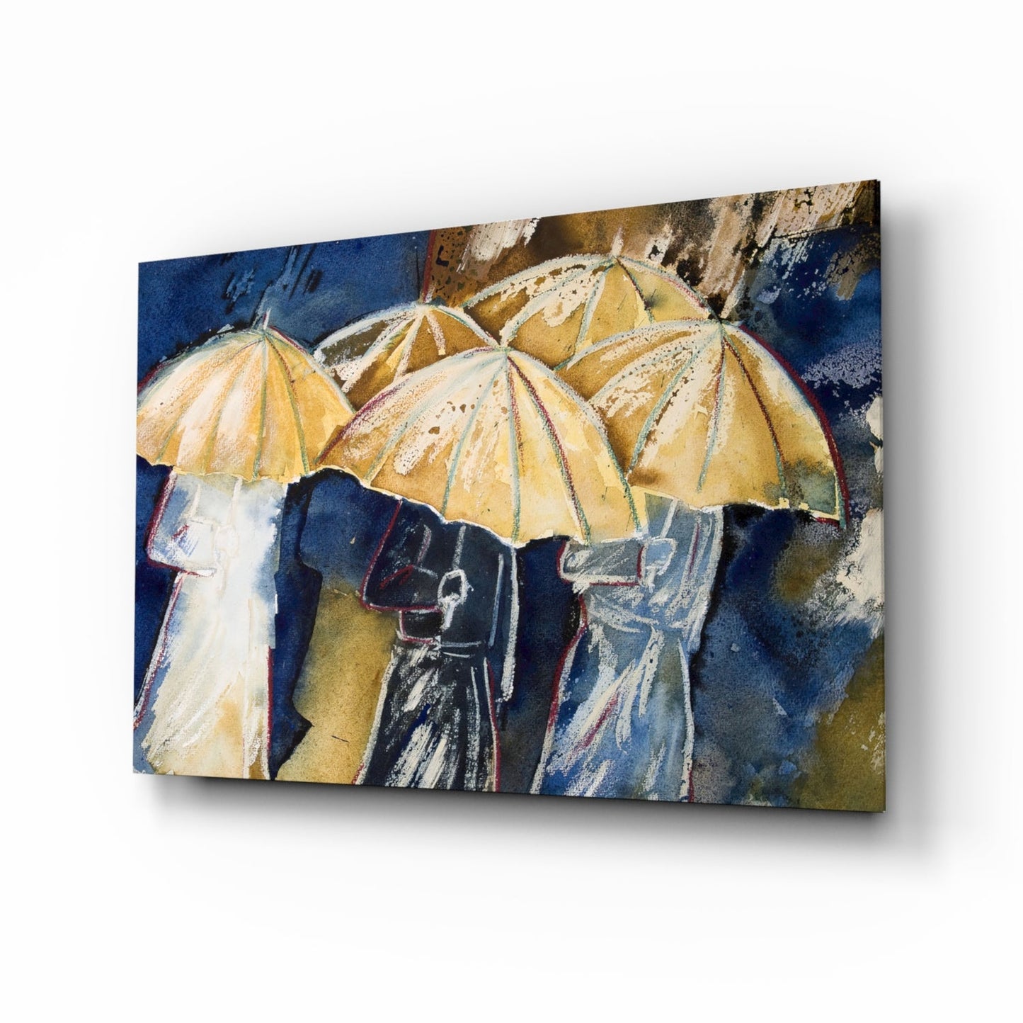 Yellow Umbrellas Glass Wall Art