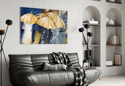Yellow Umbrellas Glass Wall Art