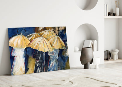 Yellow Umbrellas Glass Wall Art