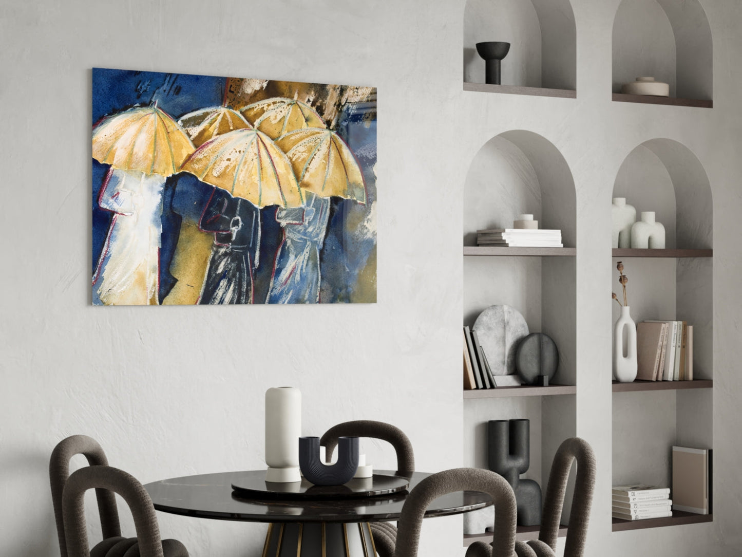 Yellow Umbrellas Glass Wall Art
