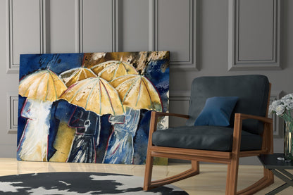 Yellow Umbrellas Glass Wall Art