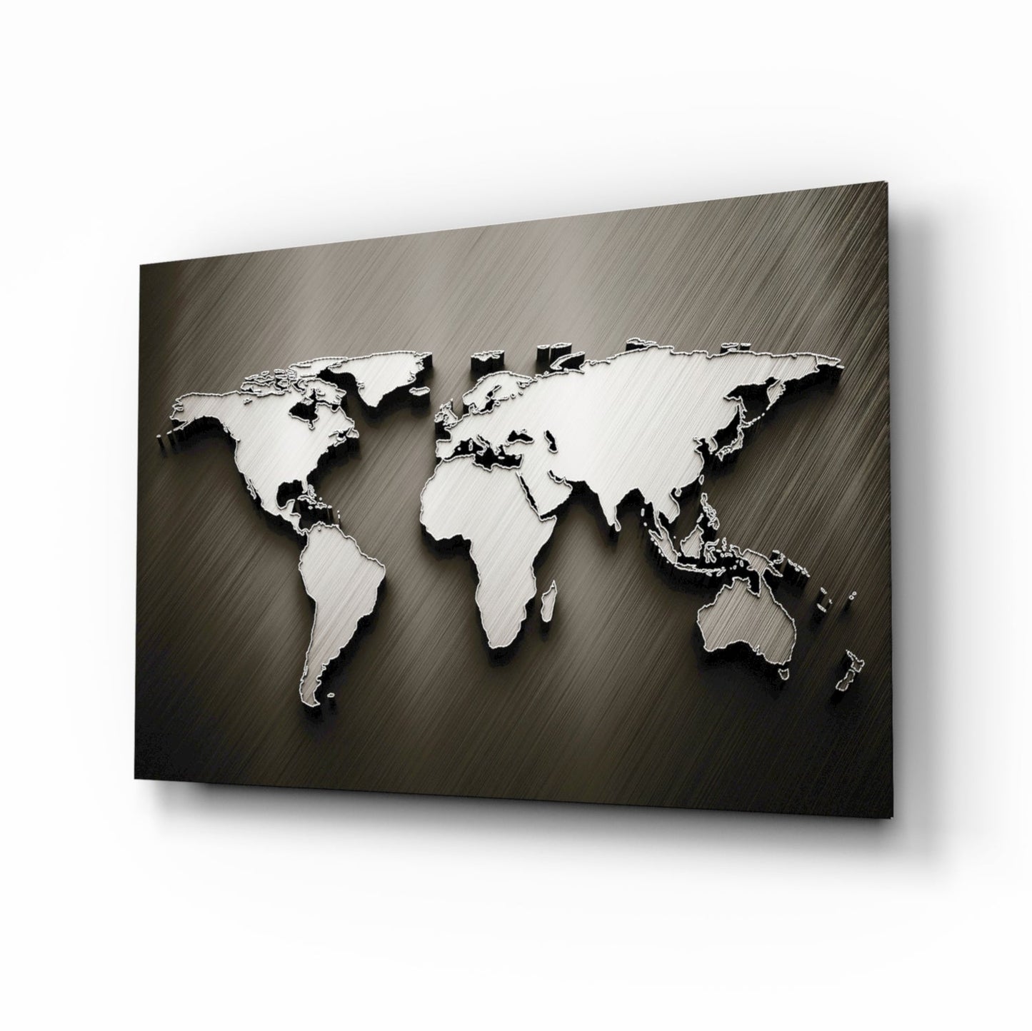Chrome World Map Glass Wall Art