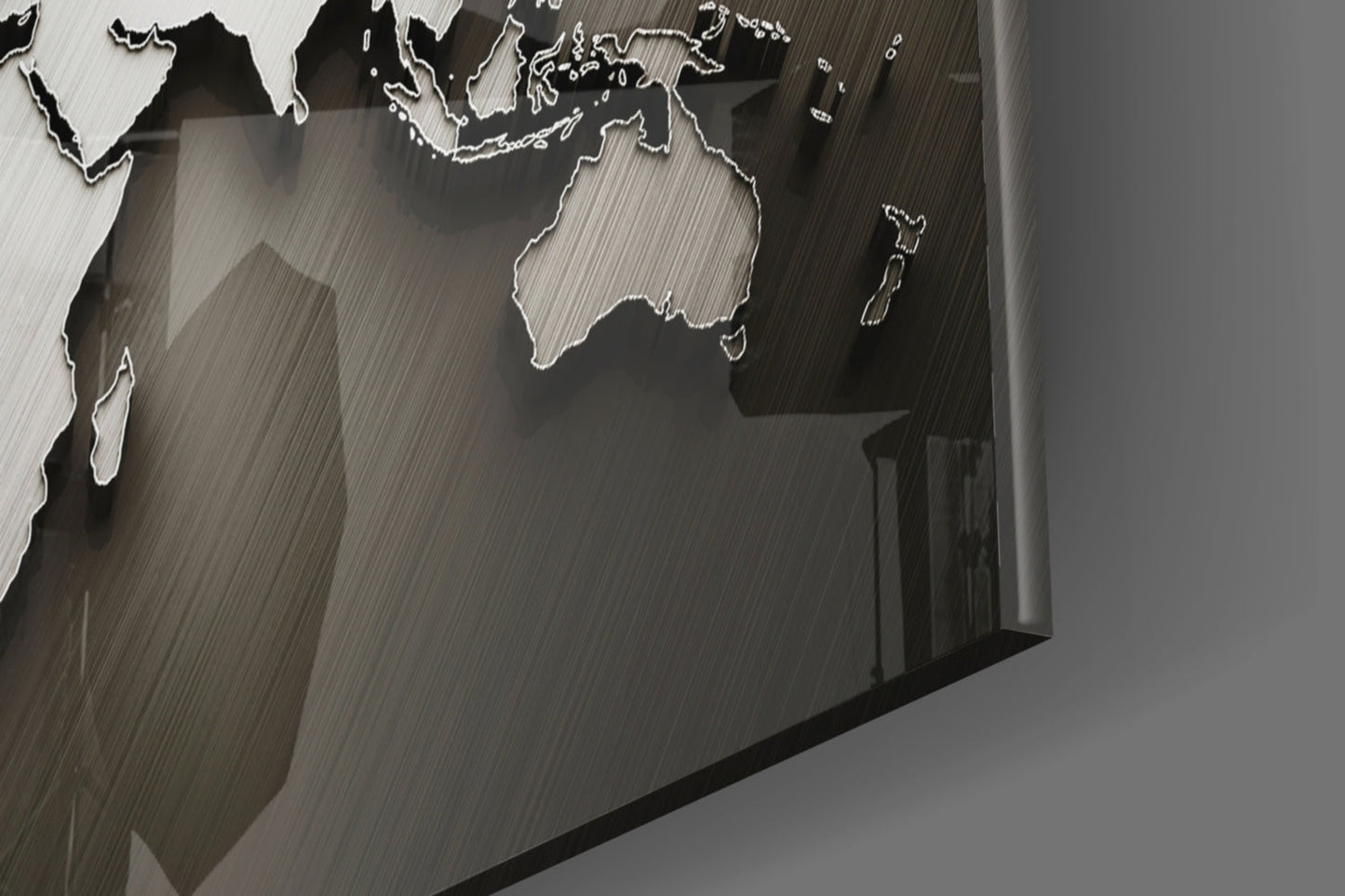 Chrome World Map Glass Wall Art