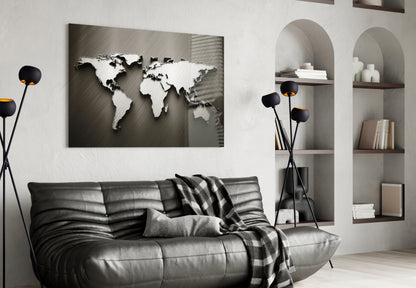 Chrome World Map Glass Wall Art