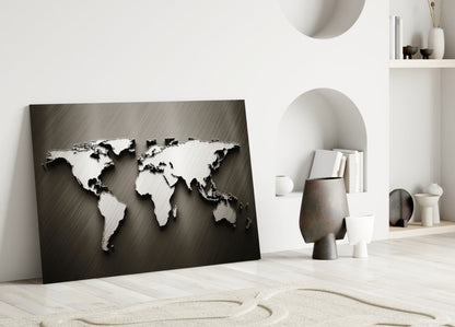Chrome World Map Glass Wall Art
