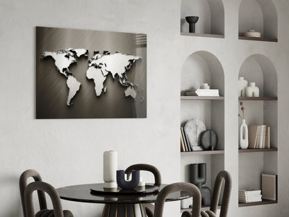 Chrome World Map Glass Wall Art