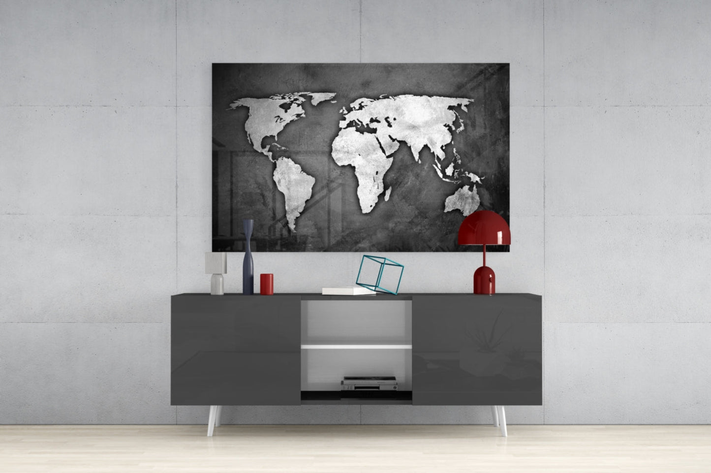 Grunge World Map Glass Wall Art