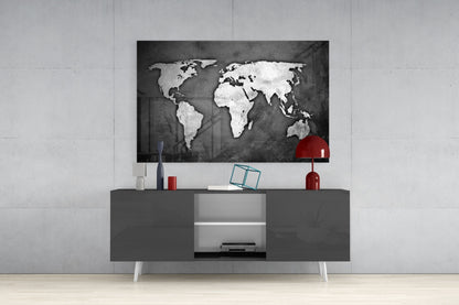 Grunge World Map Glass Wall Art