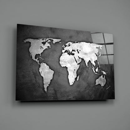 Grunge World Map Glass Wall Art