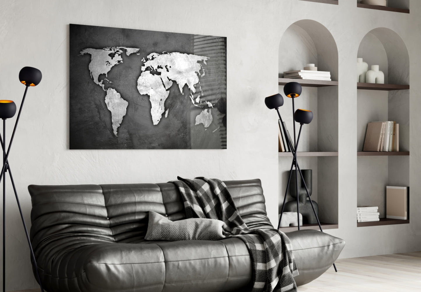 Grunge World Map Glass Wall Art