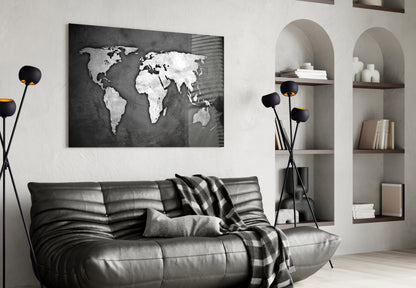 Grunge World Map Glass Wall Art