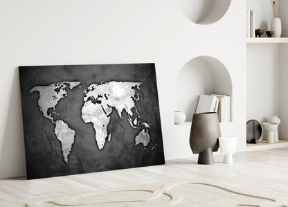 Grunge World Map Glass Wall Art