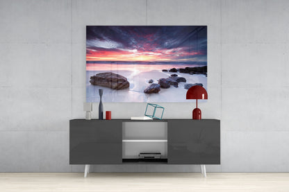 Beach Sunset Glass Wall Art