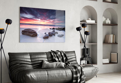 Beach Sunset Glass Wall Art