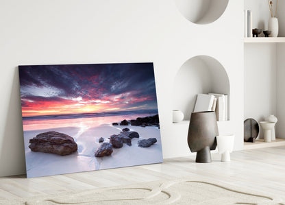 Beach Sunset Glass Wall Art