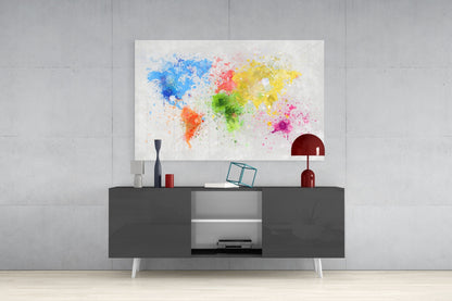 Watercolor World Map Glass Wall Art