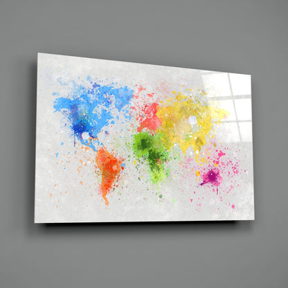 Watercolor World Map Glass Wall Art