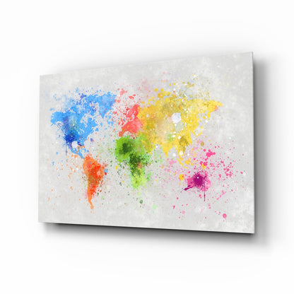 Watercolor World Map Glass Wall Art