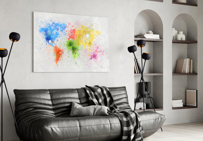 Watercolor World Map Glass Wall Art