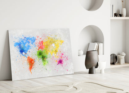 Watercolor World Map Glass Wall Art
