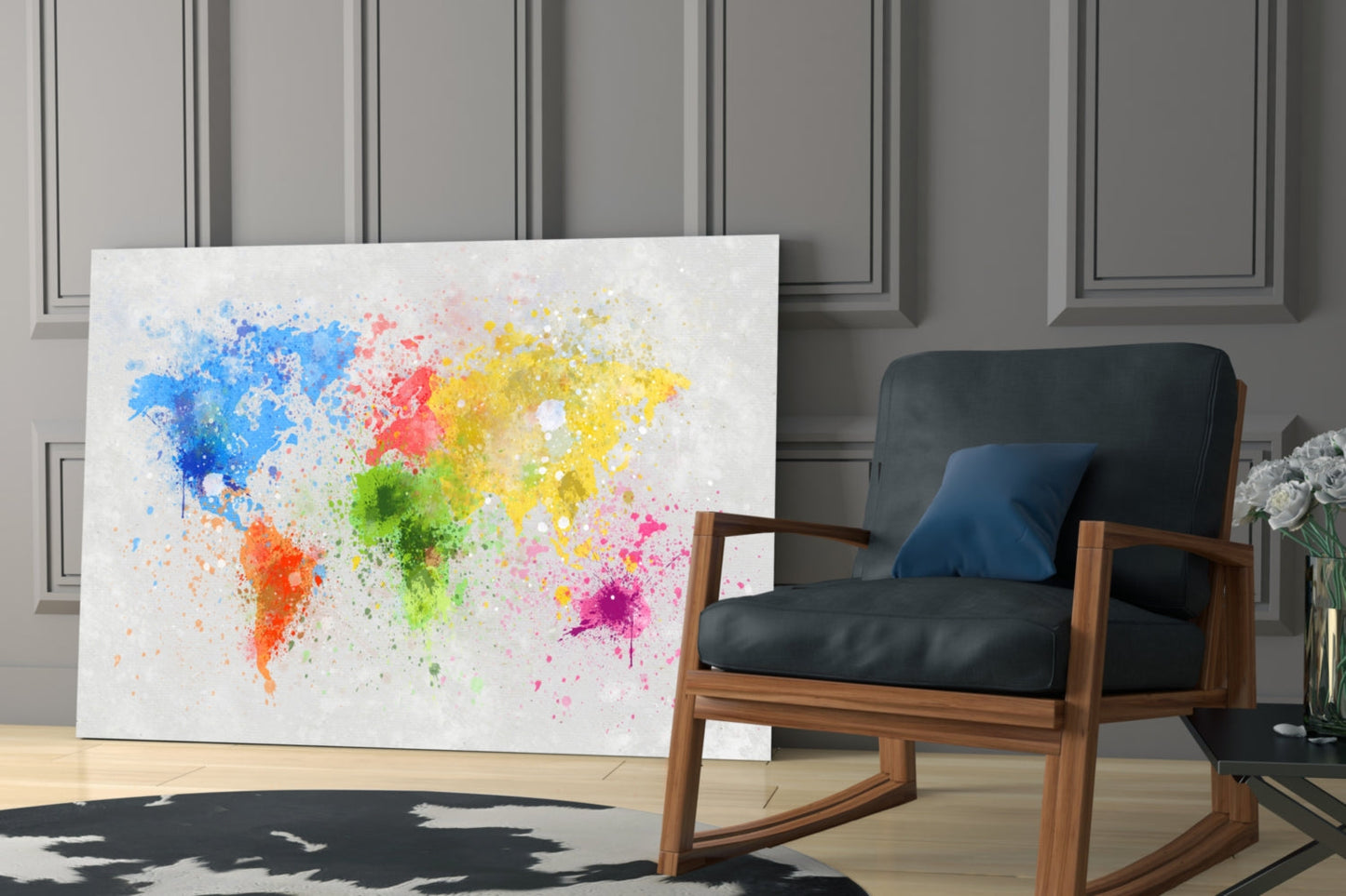Watercolor World Map Glass Wall Art