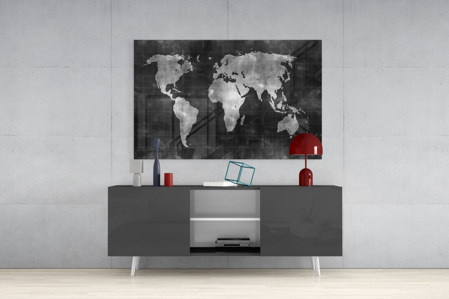 Chalkboard World Map Glass Wall Art