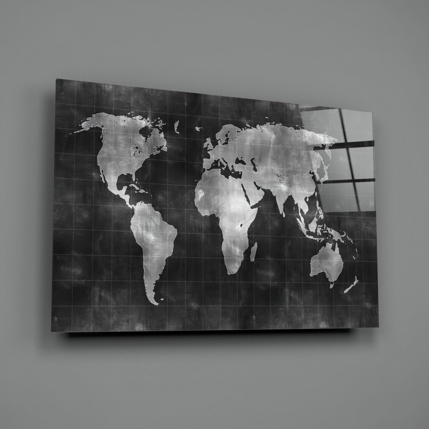 Chalkboard World Map Glass Wall Art