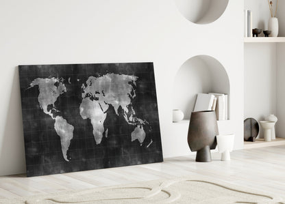 Chalkboard World Map Glass Wall Art