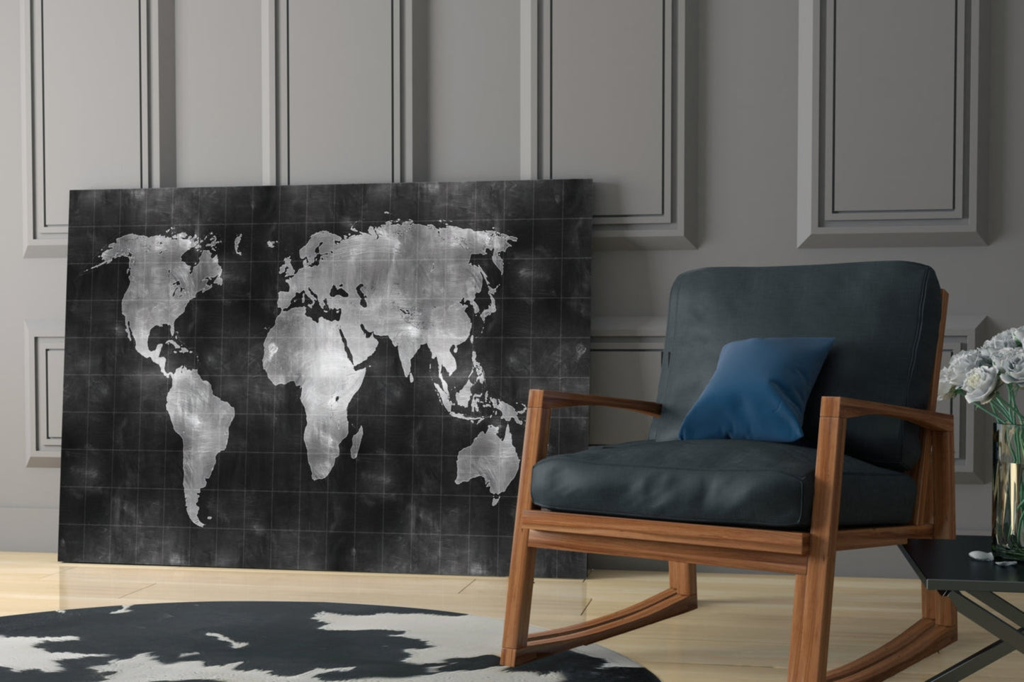 Chalkboard World Map Glass Wall Art