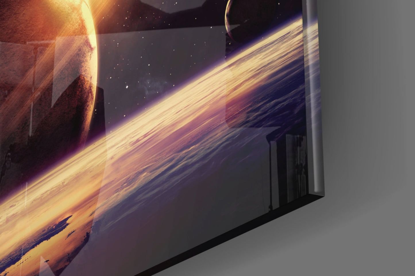 Ringed Planet Sunrise Glass Wall Art