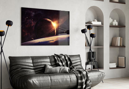 Ringed Planet Sunrise Glass Wall Art