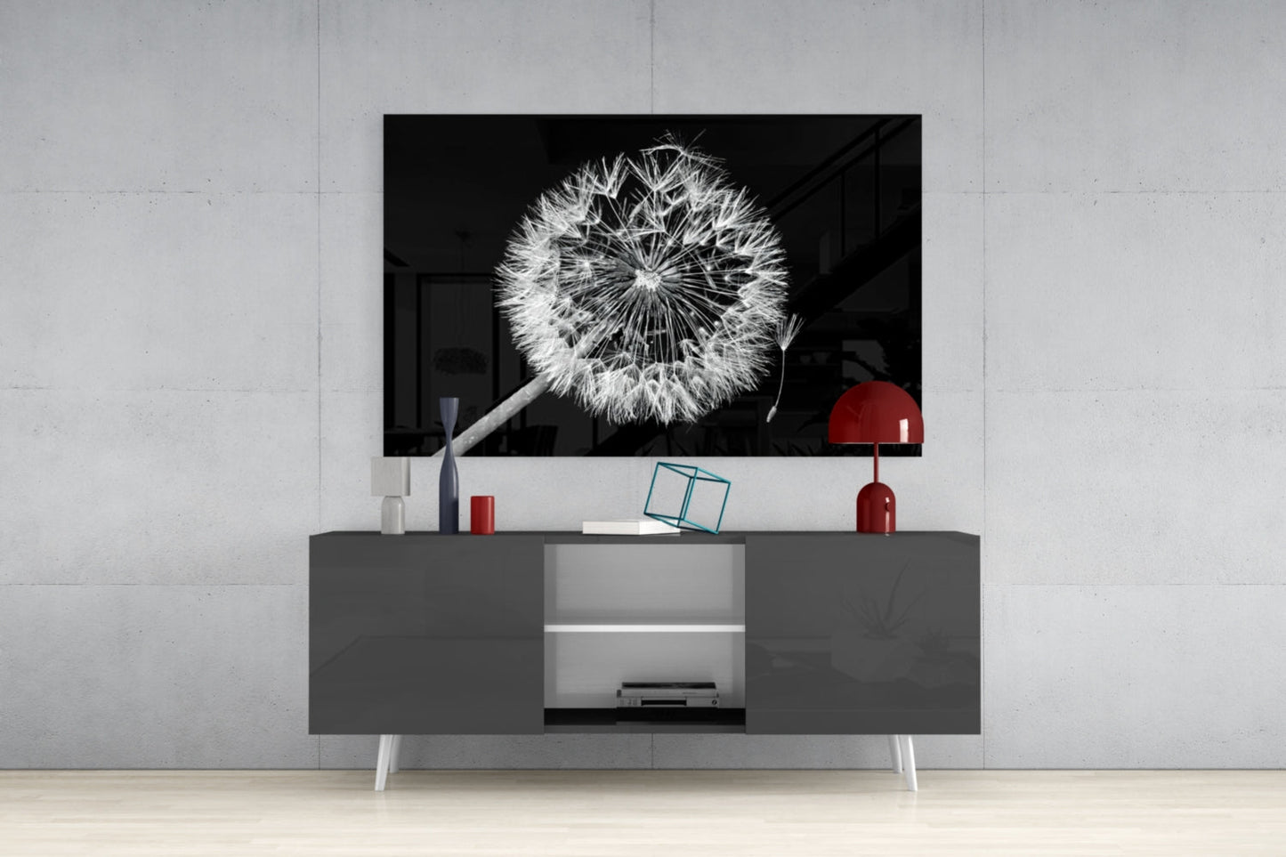 Dandelion Seeds Drifting Glass Wall Art