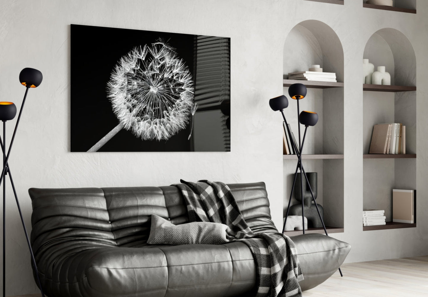 Dandelion Seeds Drifting Glass Wall Art