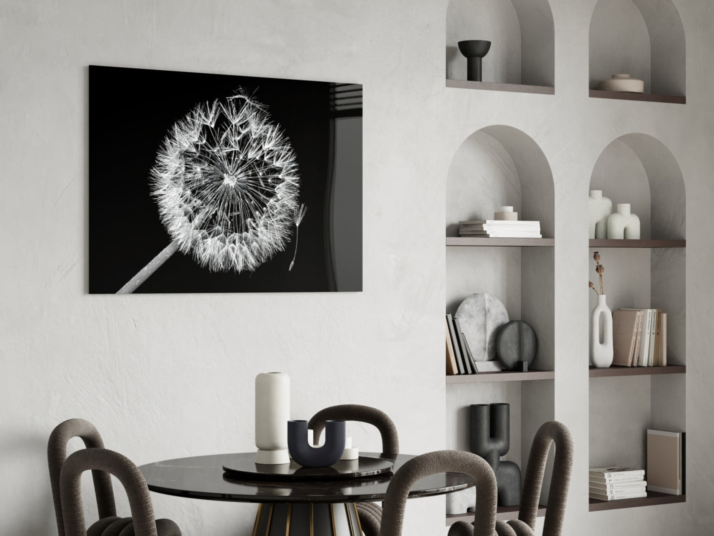 Dandelion Seeds Drifting Glass Wall Art