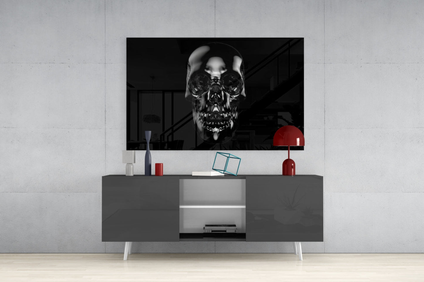 Onyx Skull Glass Wall Art