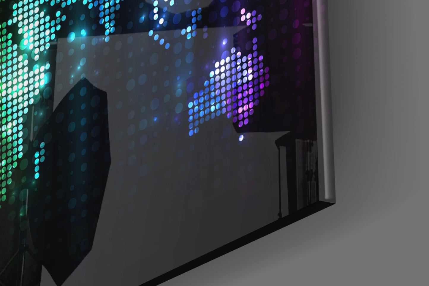 Neon Pixel World Map Glass Wall Art