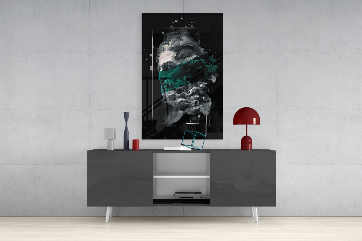 Emerald Poseidon Bust Glass Wall Art