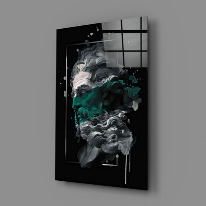 Emerald Poseidon Bust Glass Wall Art