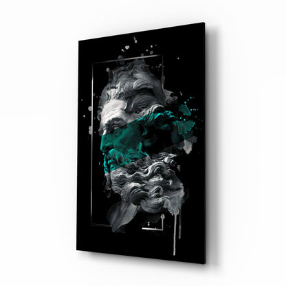 Emerald Poseidon Bust Glass Wall Art