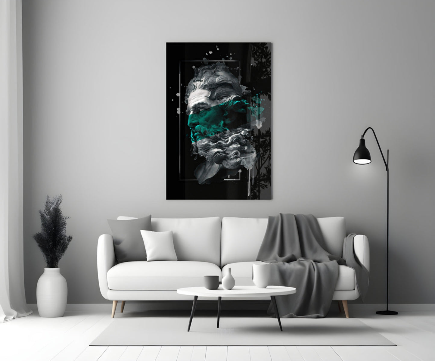 Emerald Poseidon Bust Glass Wall Art