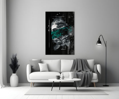 Emerald Poseidon Bust Glass Wall Art