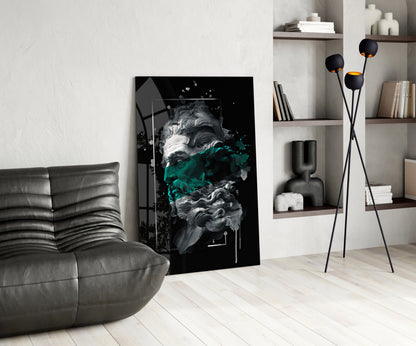 Emerald Poseidon Bust Glass Wall Art