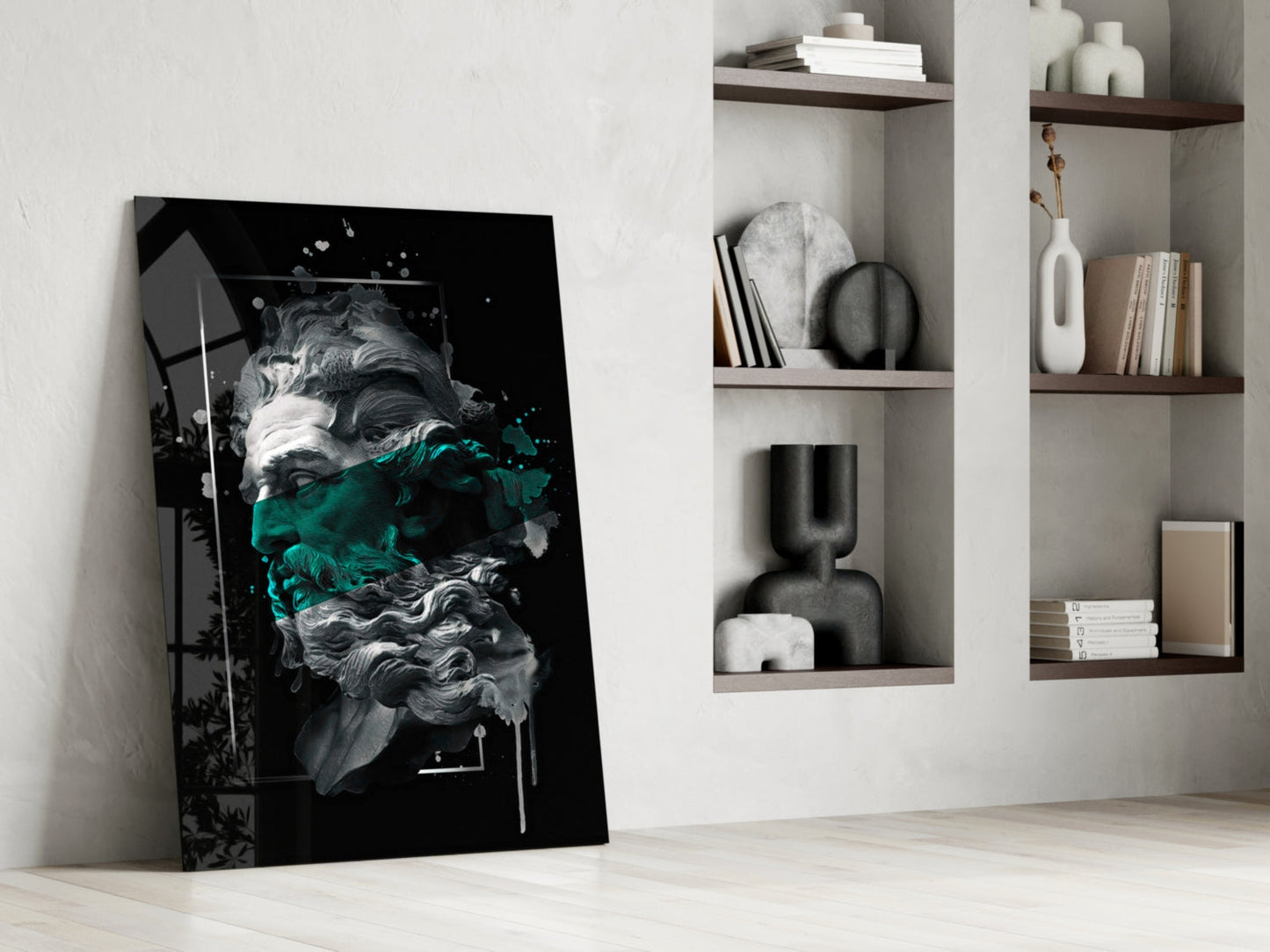 Emerald Poseidon Bust Glass Wall Art