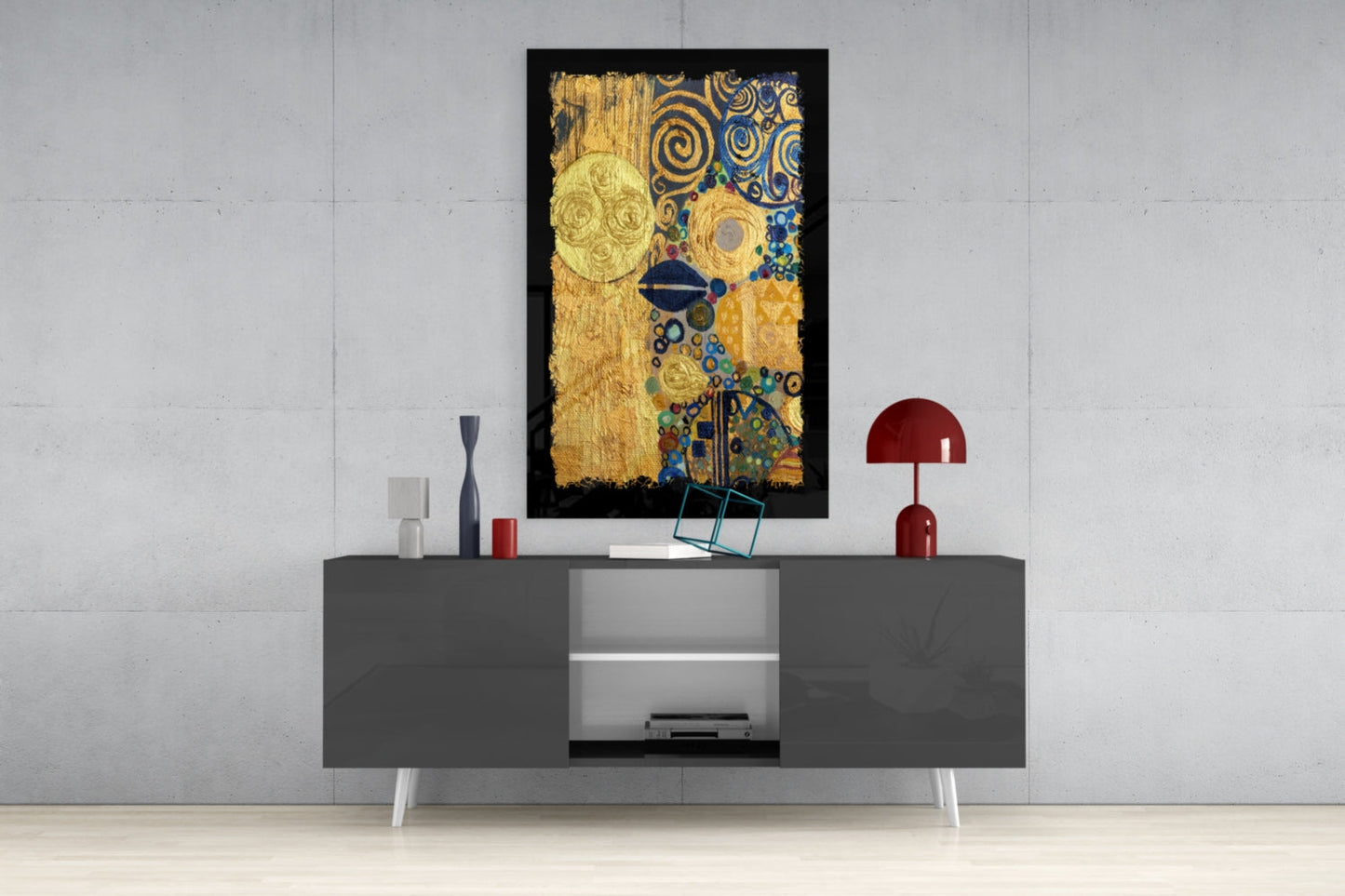 Gold Klimt-Inspired Abstract Glass Wall Art