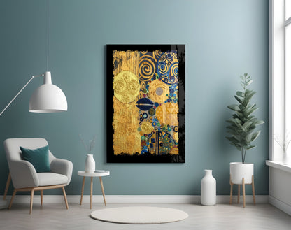 Gold Klimt-Inspired Abstract Glass Wall Art