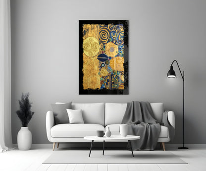 Gold Klimt-Inspired Abstract Glass Wall Art