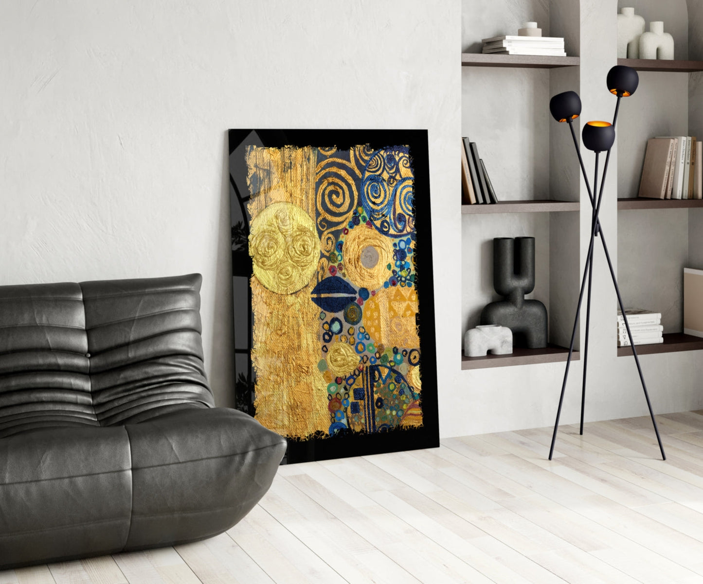 Gold Klimt-Inspired Abstract Glass Wall Art