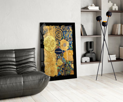 Gold Klimt-Inspired Abstract Glass Wall Art